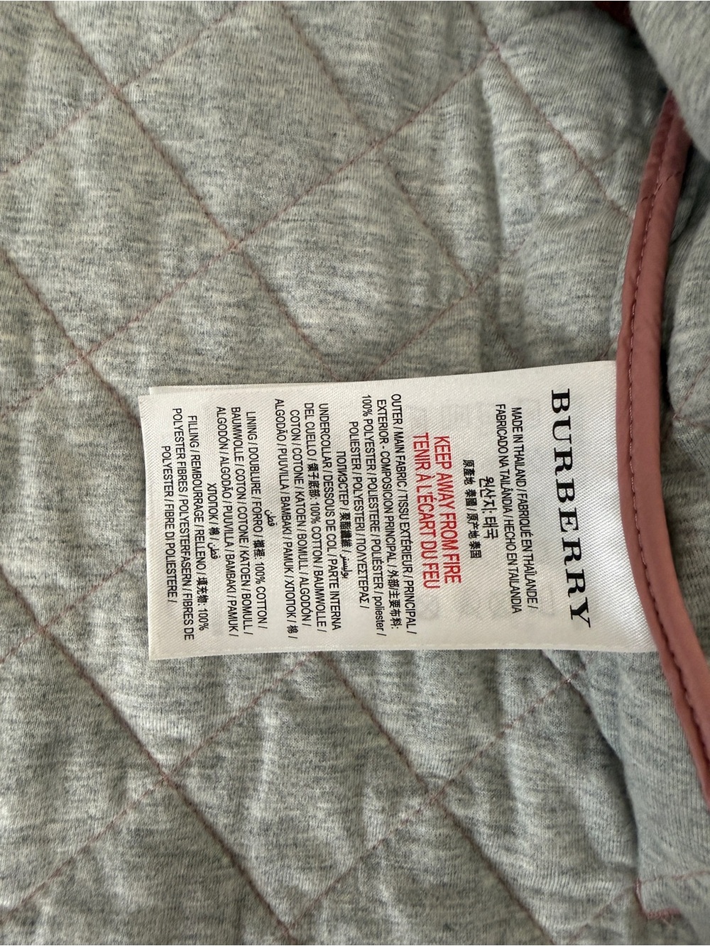 Girls' Burberry Quilted Pink Button-jacket - Picture 6 of 7